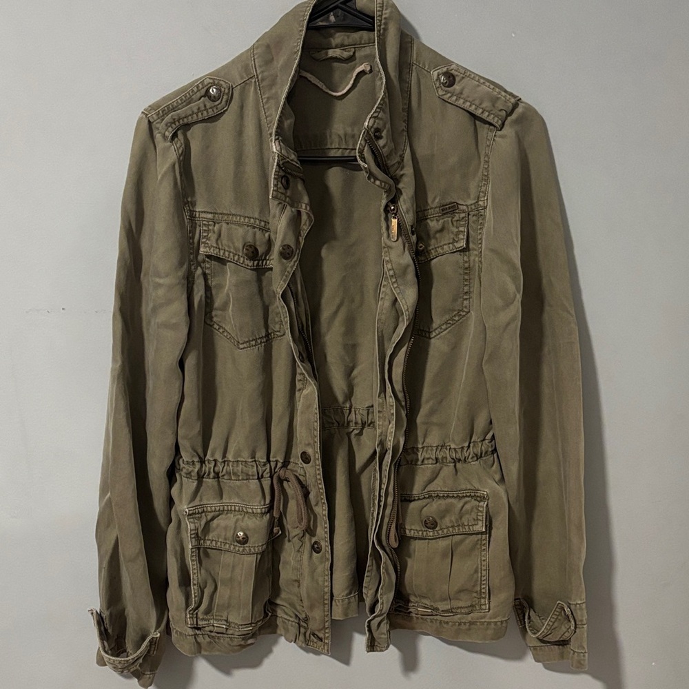 Max‎ Jeans Olive Green Utility Military Jacket Gorpcore Retro 70s Metal Buttons